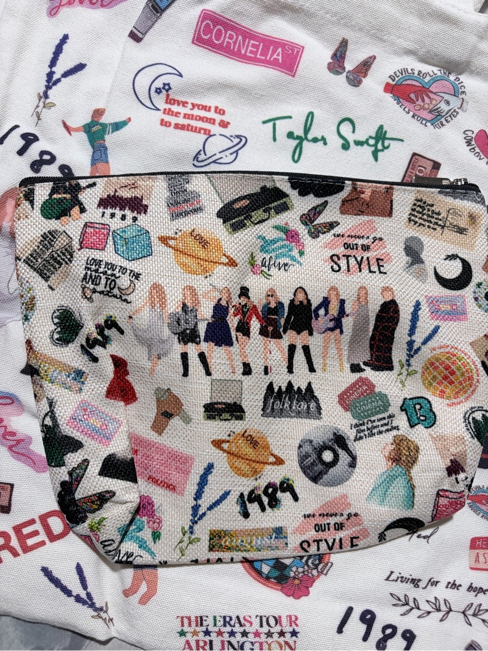 NWT Taylor Swift Illustrated Tote Bag, Cosmetic Bag & 100 sticker sheet Bundle - Picture 3 of 4